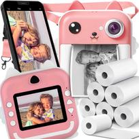 Vaikiškas momentinis fotoaparatas su mini terminiu spausdintuvu Kitty, 6 popieriaus ritinėliai