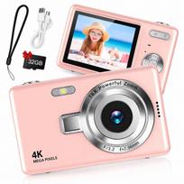 Vlogų kamera 44MP Full HD 1080p, anti-shake, 32GB SD, rožinė
