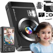 Skaitmeninis fotoaparatas HD 4K 64MP 64GB autofokusas juodas 1200mAh 2,8 colio
