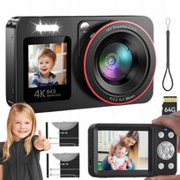 Kompaktinis skaitmeninis fotoaparatas 4K 64MP 18x 64GB SD 2 baterijos 1200mAh 2,8" juodas
