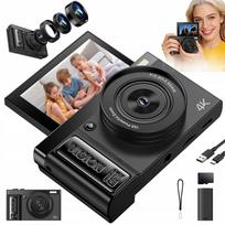 Skaitmeninis fotoaparatas 4K 64MP su 180° pasukamu ekranu, 16X priartinimu