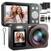 Skaitmeninis fotoaparatas 4K 64MP, 18x priartinimas, 64GB, dvigubas ekranas