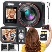 Skaitmeninis fotoaparatas 2.8" 64MP 4K 18x ZOOM SD kortelė 64GB + 2 baterijos 1200mAh