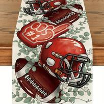 American Football Helmet & Glove Pattern Table Runner, Football - Themed Decorative Table Runner 40x140cm black