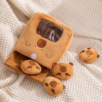 Soft Funny Cartoon Capybara Plush Toy with Snacks Bag Mini Bread Design Kids Game Props Stress Reliever Room Decor 19cm beige