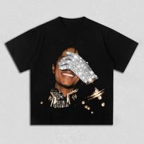 Vasarinis vyriškas MJ Michael Jackson spausdintas medvilninis neutralus apvalios iškirptės trumpomis rankovėmis madingas hiphopo marškinėlis vyrams ir moterims, gerbėjo dovana L gray