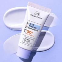 THE FACE SHOP UV Skin Plus Blue Tone-Up Sun Cream 40ml – Brightening & Tone-Correcting Sunscreen white