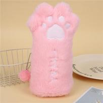 Korean-Style Cute Cat Paw Plush Pencil Case – Soft, Fluffy, and Large Capacity for High School Students white