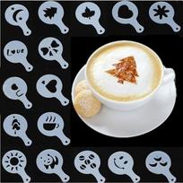 Latte meno trafaretė, kavos dekoravimo įrankis, daugkartinės trafaretės baristoms, pradedantiesiems, namų kavos dekoravimo įrankis 16PCS balta