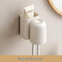 Wall-Mounted Toothbrush and Mouthwash Cup Holder with Toothpaste Storage šviesiai žalios spalvos