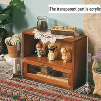 Nordic Solid Wood Vintage Double Door Display Cabinet with Drawers for Sundries and Cosmetics brown