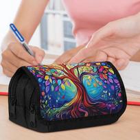 Tree of Life Large Pencil Case with Vibrant Multicolor Tree of Life Design - Double Zipper Closure, Spacious Organizer for School, College, Office Sup 20x9x11cm white