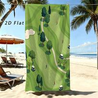 Funny Golf Landscape 2D Flat Printed Microfiber Beach Towel 1Pc Sandproof Waterproof Holiday Travel Sunbath Sea Towel 130x80cm beige