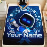 1PC Custom Name ASTRO BOT Patterned Flannel Blanket Suitable For All Seasons for Home Decor Warmth and Comfort Gifts Holiday Present -HE93 80cm x 120cm blue