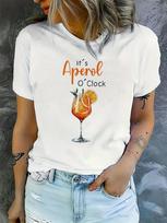 Aperol O'Clock Print Women's Crew Neck T-Shirt Casual Short Sleeve Letter Print Spring Summer Top Tee T Shirt Women Clothes S
