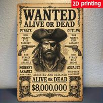 2D plokščias piratų ieškomo asmens plakatas metalinis geležies ženklas - 8x12  namų vonios kambario baro kavos garažo dekoras, draugo dovana 20x30cm（7.8x11.8inch） beige