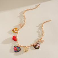 Two-piece set of metal spray paint love pleated pattern necklace medieval collarbone chain personalized item decoration beige