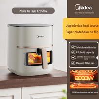 Midea MF-KZC5394 Dual Heat Flame Roast Air Fryer - No Flipping Needed, Large Capacity, with Visible Cooking. white
