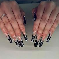Long Waterdrop Shape Press-On Nails With Glitter Rhinestones French Tip Design Women 24 Pieces Gel Adhesive Jelly Options Gel Nail Tips brown