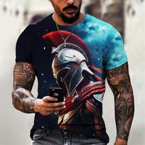 Sparta Armored Knight Pattern T Shirt For Men Retro 3D Printed Tee Summer Casual Short Sleeve Round Neck Tops Oversized T-Shirts XXS blue