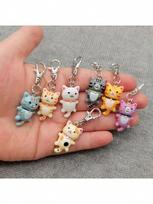 7Pcs Cat Keychain For Men And Women Cartoon Accessories Durable Keyring With Lobster Clasp Decorative Gift For Bags Car Keys brown