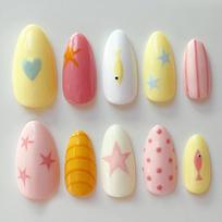 24PCS Sweet Colorful Star Almond Press on Nails Fresh Plaid Polka Dots Patterns French Fake Nails Korean Style Wearable Manicure