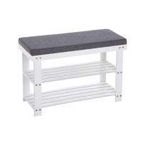 SONGMICS Bambukinė batų suoliuko lentyna, 2 pakopų batų stovas, stabilus batų organizatorius prieškambariui, svetainei, suoliuko sėdynė laiko iki 150 kg, 71 x 29 x 49 cm balta