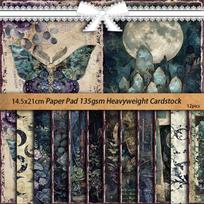 12 Sheets Retro Moonlight Garden Collage Journal Paper & DIY Stickers gray