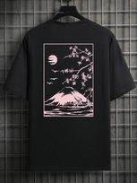 Tokyo Sakura Mount Fuji Business Card T Shirt Men Fashion Tee Clothing Cotton Summer Casual Tops Hip Hop Loose Cotton T-Shirt M gray