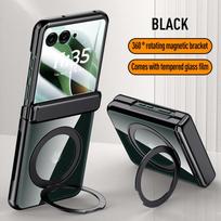 For MOTO Razr 60 60 Ultra 360° Swivel Alloy Bracket Magnetic & Bracket & Ring 3-in-1 Tempered Glass Film Anti-Drop Phone Case For Razr 60 juoda