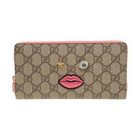 Gucci lūpų rašto ilgas piniginė su užtrauktuku moteriška Ebono/Rožinė rožinė