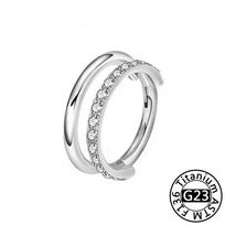 G23 Titanium Nose Ring Clicker Ear Cartilage Tragus Helix Daith Round Earrings Hoops CZ 16G Hinged Segment Body Piercing Jewelry 12mm beige