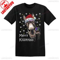 Linksmų Kalėdų Kissmyass Dunky Juokinga Dovana Unisex Kalėdiniai Marškinėliai Juokingi Marškinėliai Viršus Trumpomis Rankovėmis Aukštos Kokybės Medvilniniai Viršutiniai Drabužiai Streetwear S black