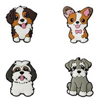 4-12PCS Cartoon dog Corgi Puppy Schnauzer Shoe Charm  PVC Decoration Buckle Sandal Detachable Waterproof To Xmas Gift black