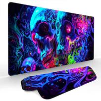 Large mousepads Neon Skull Mouse Pad Gaming mats Non-Slip Desk Mat mouse carpet with Stitched Edge HD printing Office mat 30cmx60cm(11.8x23.6inch) blue