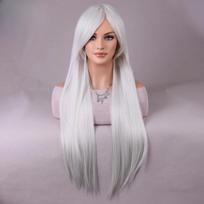 Balti kirpčiukai Natūralaus ilgio tiesūs perukai moterims Karščiui atsparus pluoštas Sintetinis perukas kasdieniam naudojimui Cosplay (28 colių) 28inches&1pc gray