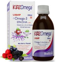 HealthAid KidzOmega Syrup – Omega-3 DHA with Vitamins C, D & E | 200ml Mixed Berry Flavor | Supports Brain, Vision & Immune Health | Easy-to-Take