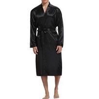 Vyriški šilko satino chalatai pižamos ilgomis rankovėmis solidūs miegui kimono vyriški chalatai, poilsio drabužiai L juoda