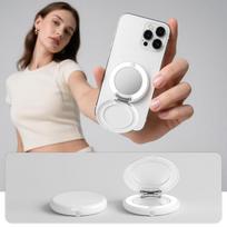 L22P Magnetic Foldable Phone Holder & Makeup Mirror with Multi-Color Fill Light for Live Streaming white