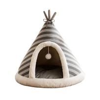 Round Knitted Tent Bed - Thickened Warm Pet Bed for Cats and Dogs S gray