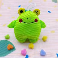 Mesh Bath Sponge with Soft Foam Interior Cute Frog Design Hanging Loop for Easy Drying and Storage Gentle Exfoliating Body Scrubber for Daily Use One Size green