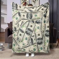 100 Dollar Bill Blanket Realistic Money Full Print Green White Currency Design Soft Flannel Fabric for Sofa Bedroom Dorm Funny Size: 75*100cm, Weight: 230 GSM gray