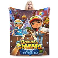 Subway Surfers Video Game Blankets Fleece  Relax Ultra-Soft Throw Blankets for Sofa Plush Thin Quilt 75x90cm gray