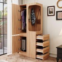 Wardrobe 70 x 40 x 170 cm, with Drawers and Storage Compartments, Open Clothing Area, Single Door, Wood Color 70 x 40 x 170 cm