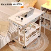 Mobile Portable Desk Adjustable Height Study Table with Storage Shelf Bedside Desk for Working Eating OPTIONAL USB Fan & Light white