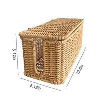 Cable Management Box, Handmade Rattan Cable Organizer, Open Slots Cords Hider Box Cord Basket Under Desk Cord Organizer for PC beige