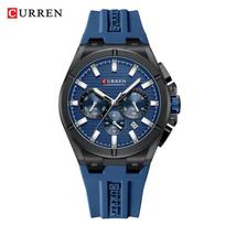 CURREN 8487 Unisex Daugiafunkcinis Vandeniui atsparus Laikrodis su Dideliu Ciferblatu ir Kalendoriumi, Gumine Apyranke black