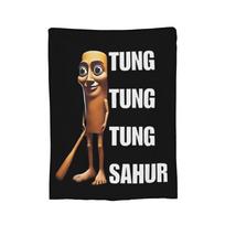 Tung Tung Tung Sahur Italian Brainrot Meme Wool Blanket Funny Throw Blanket Bedding Lounge 150*125cm Plush Thin Quilt, Size: 75*100cm, Weight: 230 GSM white