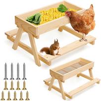 Chicken Picnic Table Chicken Feeder No Waste Wooden Large DIY Chicken Feeder Kit Wild Bird Duck & Squirrel Feeders Mesh Bottom ruda