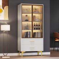 Elegantiška stiklinė vitrina su dviem durelėmis - 70*35*150cm - Stiklinės durelės, auksinės kojelės, reguliuojamos lentynos, vitrina su programėlės LED apšvietimu 70 x 35 x 150 cm balta
